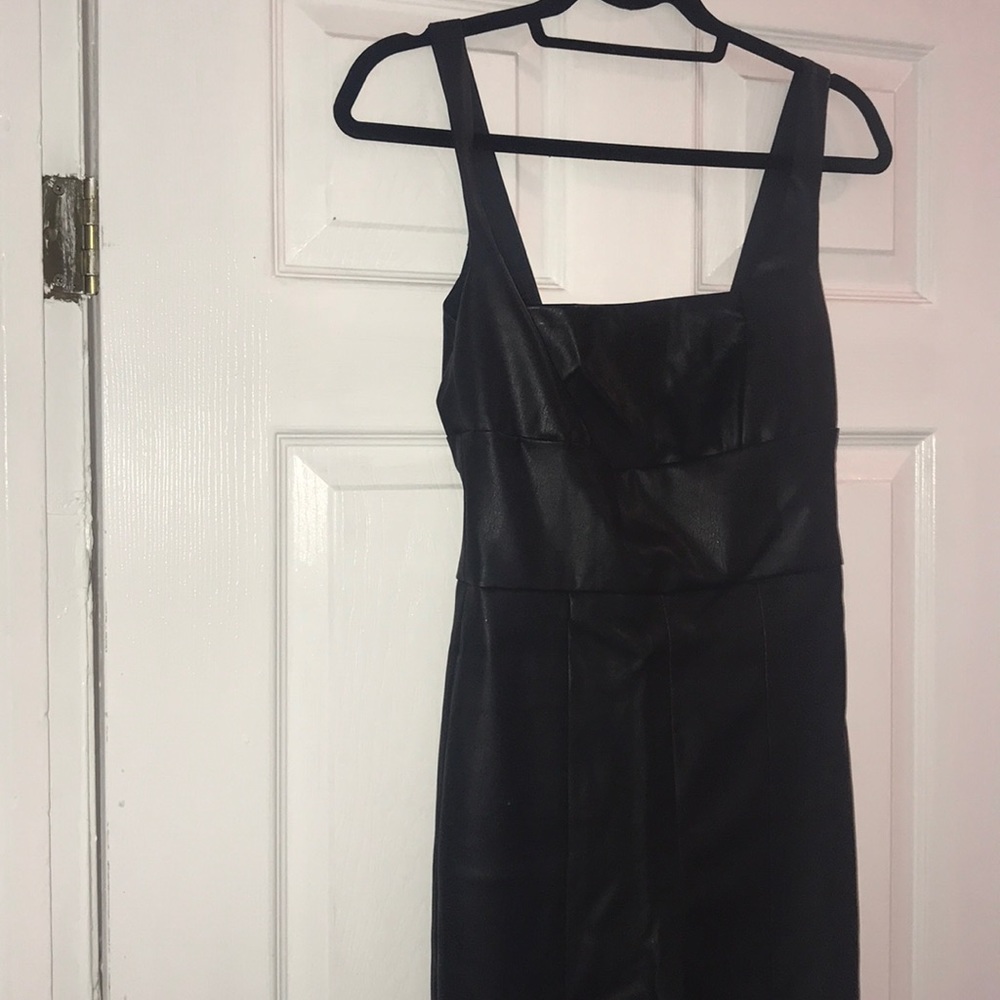 BLACK FAUX LEATHER JUMPSUIT